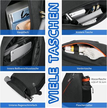 Сумка через плече TUDEQU для чоловіків, велика, 8 кишень, 19L, чорна