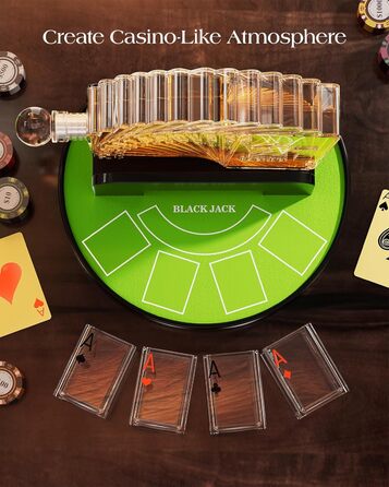 Набір для віскі Kollea Blackjack: Декантер 37,2 Oz та 4 келихи, стиль Казино, подарунок для чоловіків