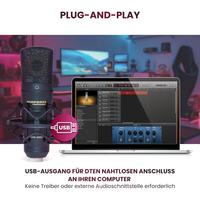 Мarantz Professional MPM-1000U: USB конденсаторний мікрофон з великою мембраною та нирковим характером для подкастів, студії та геймінгу. Комплектується кабелем USB та кріпленням для мікрофона.