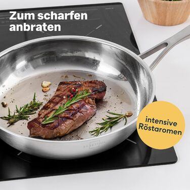 Набір сковорідок SILBERTHAL з нержавіючої сталі (2 шт.) 28 см - антипригарне та без антипригарного покриття, придатні для духовки та мийки
