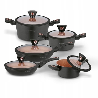 Набір каструль та сковорідок Starke Pro Dark Copper (10 предметів) для індукційних та газових плит