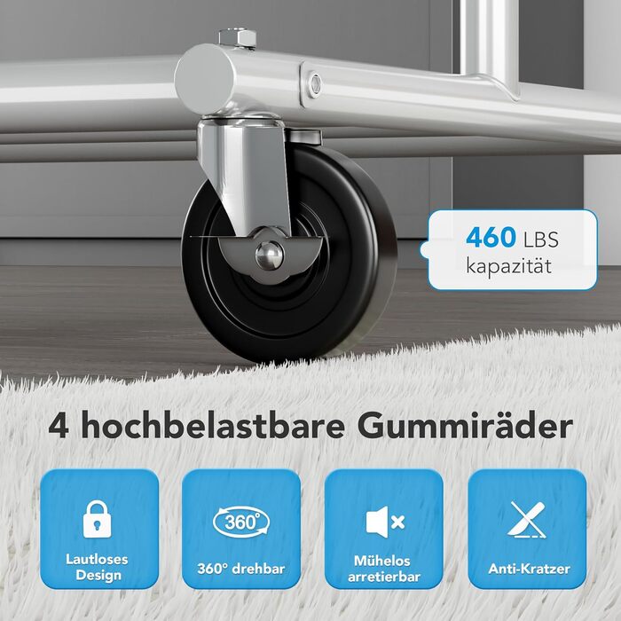 Стійка для одягу на колесах HOKEEPER, подвійна, вантажопідйомність до 283 кг