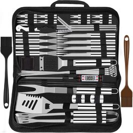38-Piece BBQ Grill Utensil Set Stainless Steel Grill Accessories for Men Gift Birthday High-Quality Grill Utensil Set Case with Grill Case and Grill Mat for Garden and Camping (Silver)