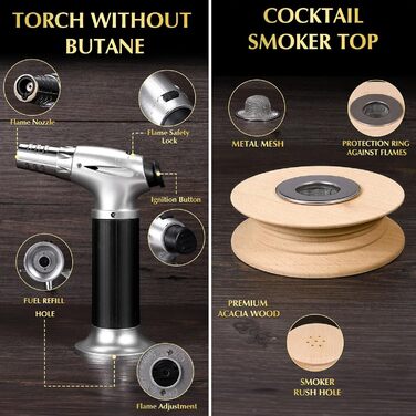 Набір для копчення коктейлів CWLAKON, для віскі, бурбон, Old Fashioned. Комплект з 6 дерев'яними чіпсами. Подарунок для чоловіків