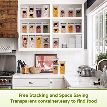 Набір контейнерів для продуктів на 20 штук з кришкою, герметичні, BPA-free, з етикетками, для зберігання круп, борошна, мюслі, кухонний органайзер