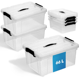 3-Piece Storage Boxes with Lid | BPA Free | With or Without Handle | Storage Containers with Reinforced Bottom Structure (66L, With Handle - Transparent)