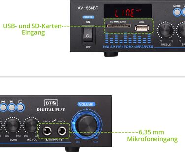LiNKFOR стерео підсилювач Bluetooth для дому та авто з FM-радіо, USB/SD/MP3, LED-дисплей, HiFi аудіо, 29.5×23×10 см