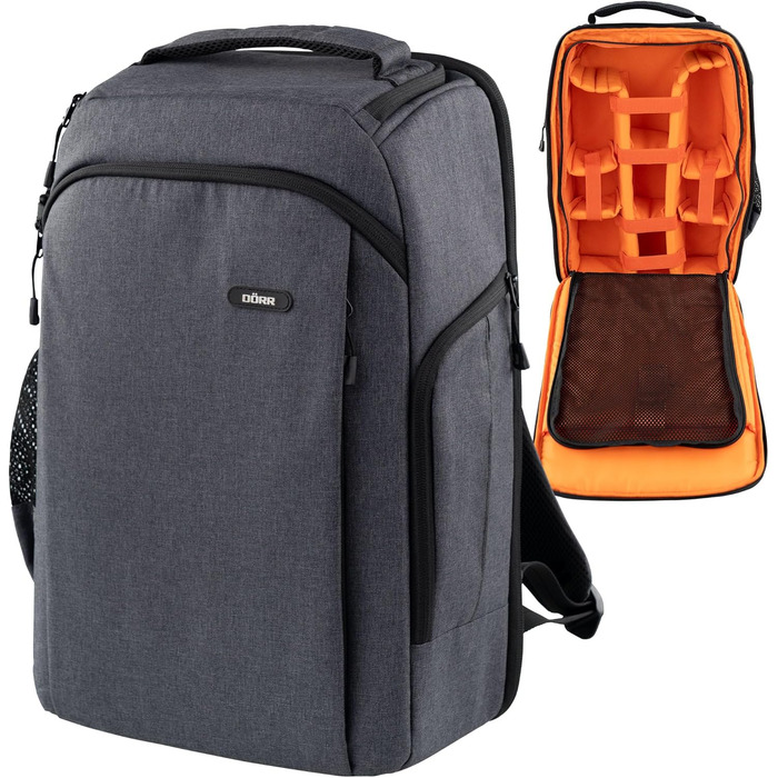 Рюкзак для фототехніки DÖRR Prag Pro 16L, водонепроникний, для DSLR/SLR, з відділенням для ноутбука 16 дюймів, знімні перегородки, кріплення для штатива, дронів, сірий