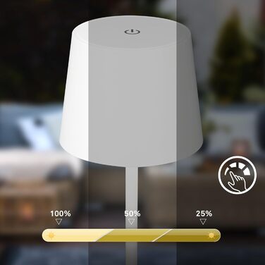 LED лампа BRILONER бездротова, диммерна настільна лампа з USB-C, для дому та кемпінгу, Ø105x260 mm