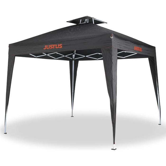 JUSTUS Grill Pavilion, foldable outdoor canopy for the garden, easy and quick assembly, special polyester cover, 250 x 250 x 260 cm, Black
