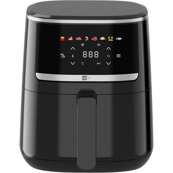 Аерофритюрниця aeco Compact 4,3 л з цифровим дисплеєм, 1500 Вт, 8 програм, регулювання температури 80–200°C, компактна, з книжкою рецептів