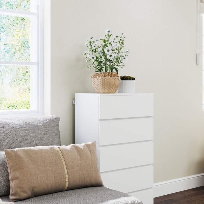 HOMCOM Chest of Drawers/Dresser/Sideboard with 5 Drawers, Office Cabinet with Tip-Proof Pull Handles, for Living Room, Bedroom, White, 55 x 34 x 100 cm | Aosom