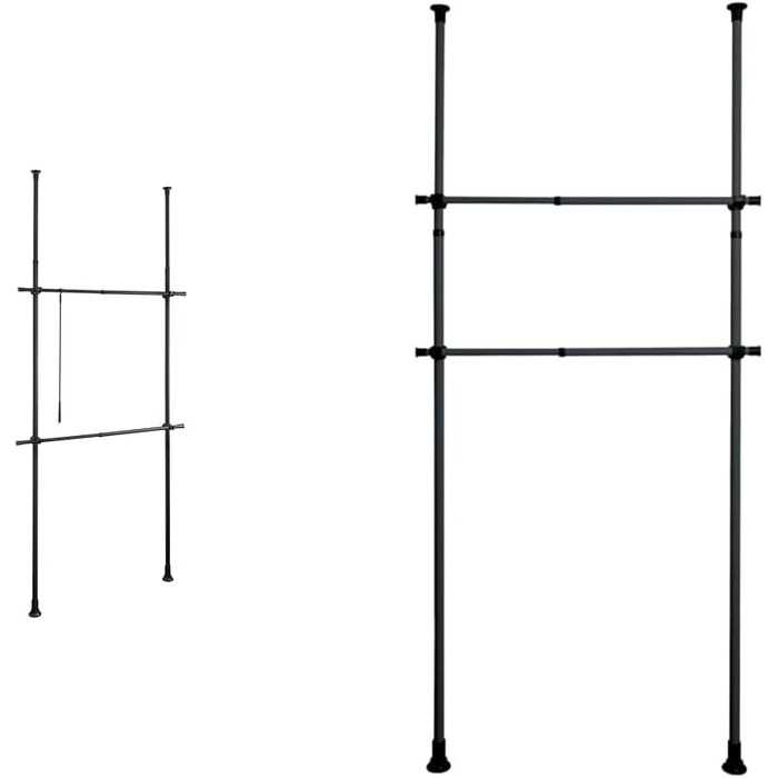 WENKO Telescopic Wardrobe System Hercules Basic (Black, Bundle with 2-Piece Clothes Rail Set)