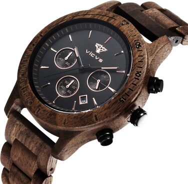 Дерев'яний годинник на руку, 100% натуральне дерево, японський кварцовий механізм з датою, хронограф, горіх