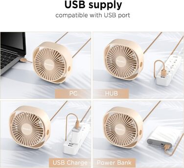 EasyAcc USB вентилятор: компактний настільний вентилятор з 3 швидкостями, 360° обертання, 2 роки гарантії, для офісу, дому, Beige