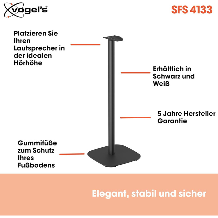 Стійка Vogel's SFS 4113 для Sonos ERA 100: білий, з кабелепроводом, TÜV-сертифікована, 82 см