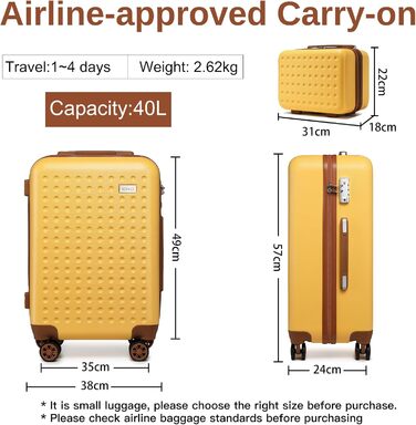 Чохол-валіза KONO, валіза на колесах, ручна валіза 67*44*27 см, ABS, 8 коліс, TSA-замок, блакитний (жовтий), 2 шт.
