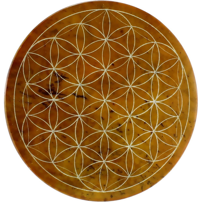 Speckstein coaster set with Flower of Life design • 7 colors • Chakra colors • Ø 10 cm • Handmade • Engraved • Round • Spiritual wall decoration & table decor • 7 pieces
