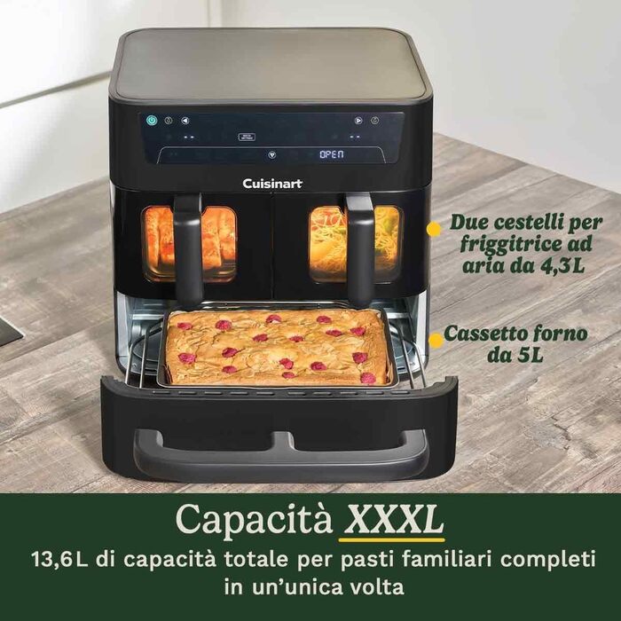 Фритюрниця Cuisinart XXL 10.4L з двома зонами нагріву | Без PFAS та хімікатів | Для смаження, гриля, випікання, дегідратації та підтримання тепла | 2 камери (2 x 5.2L) | 8+ порцій | Знімні деталі, придатні для миття в посудомийній машині (3 камери, чорний