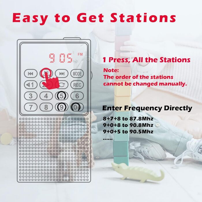 Портативне радіо Prunus J-328 з функцією запису, MP3/TF/AUX, рожеве