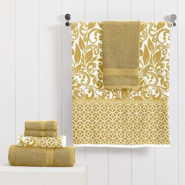 Amrapur Overseas | Trefoil Filigree 6-Piece Reversible Dyed Jacquard Towel Set (Gold) Standard Gold