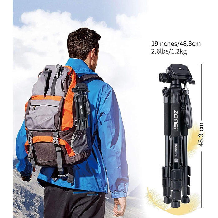 Штатив ZOMEI Q111 для камери та смартфона, алюмінієвий, легкий, 47–140 см, чорний