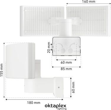 Oktaplex Cali Dos Outdoor Lamp, rotatable/tiltable, 3000K Warm White, 40W Wall Lamp, IP65 LED Outdoor Steel Housing, White, 230V Outdoor Light