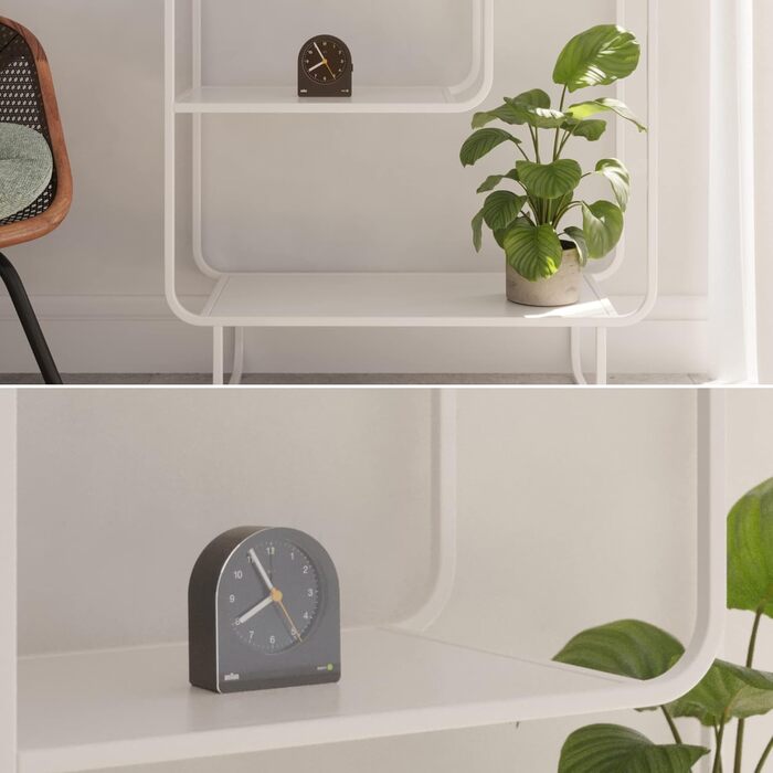 Braun Classic Analog Alarm Clock with Snooze Function and Continuous Backlight, Quiet Quartz Movement, Crescendo Alarm in Black, Model BC22B.