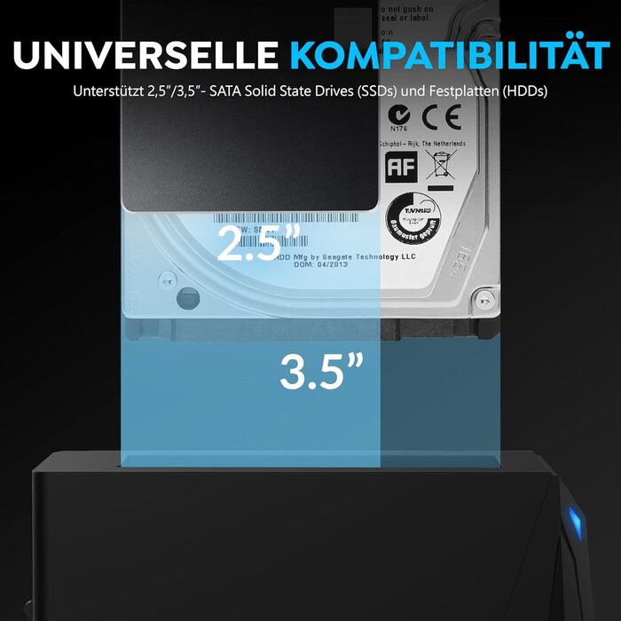 SABRENT Док-станція для жорстких дисків 2 Bay USB-C - SATA SSD/HDD 2.5/3.5 дюймів 5Gbps з функцією клонування