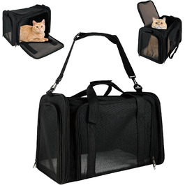 Транспортна сумка для тварин до 6 кг – складана переноска для кота/собаки, легка переноска з плечовим ременем, дихаюча переноска для подорожей в авто (чорна)