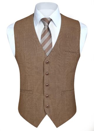 HISDERN Жилет чоловічий в клітинку, класичний, бавовна, для весілля, в стилі 'Hahnentritt', під костюм (S, Коричневий / Хакі)