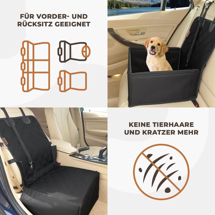 Extra Stable Dog Car Seat - High-Quality Car Seat for Small to Medium Dogs - Reinforced Walls and 3 Straps - Waterproof Dog Car Seat for Back and Front Seat (Black)