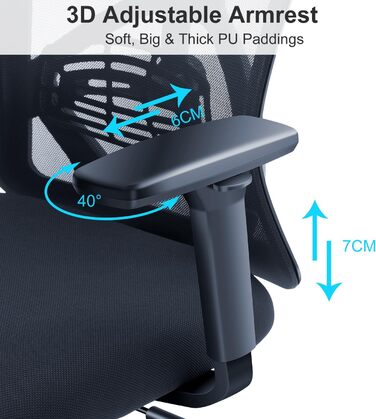 Ticova Ergonomic Office Chair - Adjustable Lumbar Support, Headrest & 3D Armrests