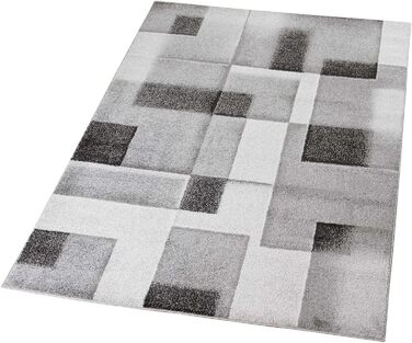 Килим Kurzflor з коротким ворсом для вітальні, спальні та дитячої кімнати. Сучасний дизайнерський килим TC-Fashion 6114 в сірому кольорі в клітинку, 080x140 см