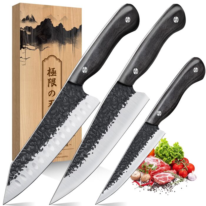 Ніж Santoku Purple Dragon професійний шеф-ніж з високоякісної вуглецевої сталі, 16.8 см (3 шт.)