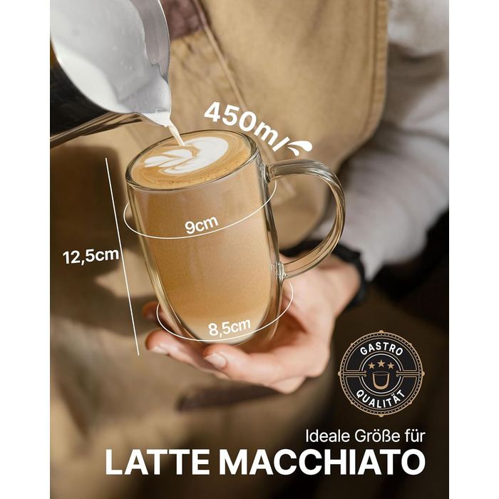 Набір кавових чашок Lemontree 4 шт. 250 мл, з боросилікатного скла, для капучино, лате макіато, 180°C, стійкі до миття в посудомийній машині, професійна якість