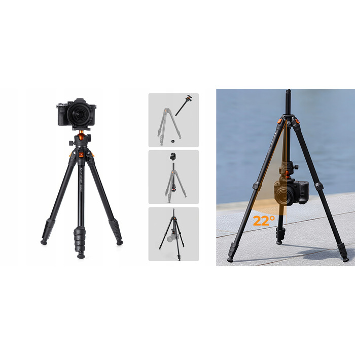 Штатив K&F Concept O235A1 + голова BH-40 + тримач для смартфона, 175 см, чорний