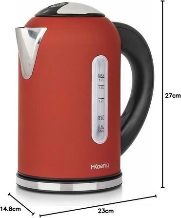 Електричний чайник H.Koenig BOE54 Inox 1.7L з програмуванням температури, червоний