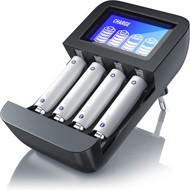 Зарядний пристрій CSL для акумуляторів AA/AAA NiMH з LCD-дисплеєм, 4 слоти, чорний