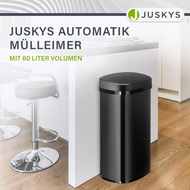 Сміттєвий бак кухонний Juskys з датчиком руху, 60л, чорний - нержавіюча сталь, кутовий, з фіксатором для пакетів