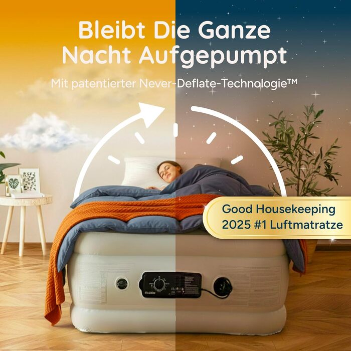 Huddle® Luxury Never Deflate - Надувна Матрац Single з Dual-Pump SlumberGuard™ | З Інтегрованою Помпою | Преміум Якість
