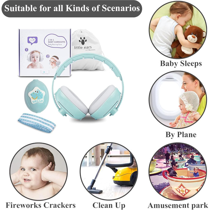 Навушники для захисту слуху дитини Sunshine Smile 0-4 роки, 2-в-1, з шумозаглушенням, сірий, унісекс, динозавр, блакитний