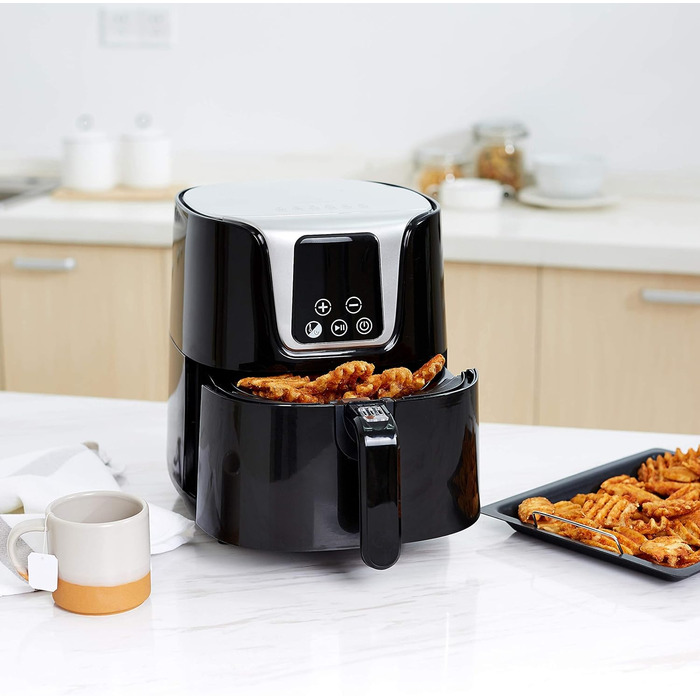 Amazon Basics – Air Fryer, Compact, 4L, Multifunctional, Digital, Black/Chrome 4L