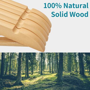 20 дерев'яних вішалок для одягу, 360° обертання, антиковзкі насічки, для костюмів, курток, сорочок, суконь, 44,5 x 0,85 x 21,5 см, AWY0520N, натуральний колір