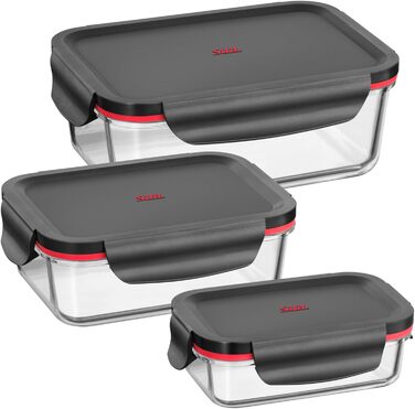 Набір контейнерів для зберігання Silit Storio (3 шт.), скляні з кришкою, герметичні, придатні для миття в посудомийній машині, для мікрохвильової печі та духовки (без кришки)