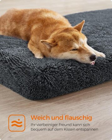 Feandrea Dog Bed, Orthopedic Dog Cushion, padded with egg foam, removable and washable cover, size M, for small and medium dogs, 80 x 50 x 8 cm, PGW211G02 (L 110 x W 73 x H 10 cm, Dark Grey)