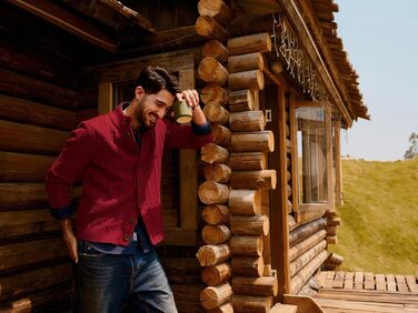 Кардиган чоловічий PJ PAU JONES з візерунком коси, на ґудзиках, грубий трикотаж (XL, Бордовий)