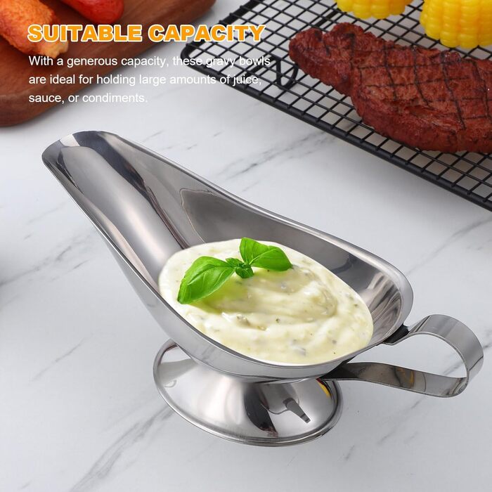 ULTECHNOVO Sauce Bowl for Sauces, 284 ml, Stainless Steel, Sauce Boat, Sauces, Milk Pitcher, Sauce Container for Warming Sauces, Salad, Dressings, Serving Bowls