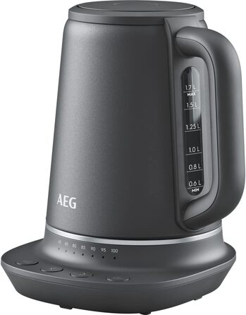 AEG K7-1-6BP Kettle (7 temperature settings, 3-fold safety switch-off, keep-warm function, 1.7 liters, drip stop, easy cleaning, 360° base, anti-slip coating, LED display, gray)
