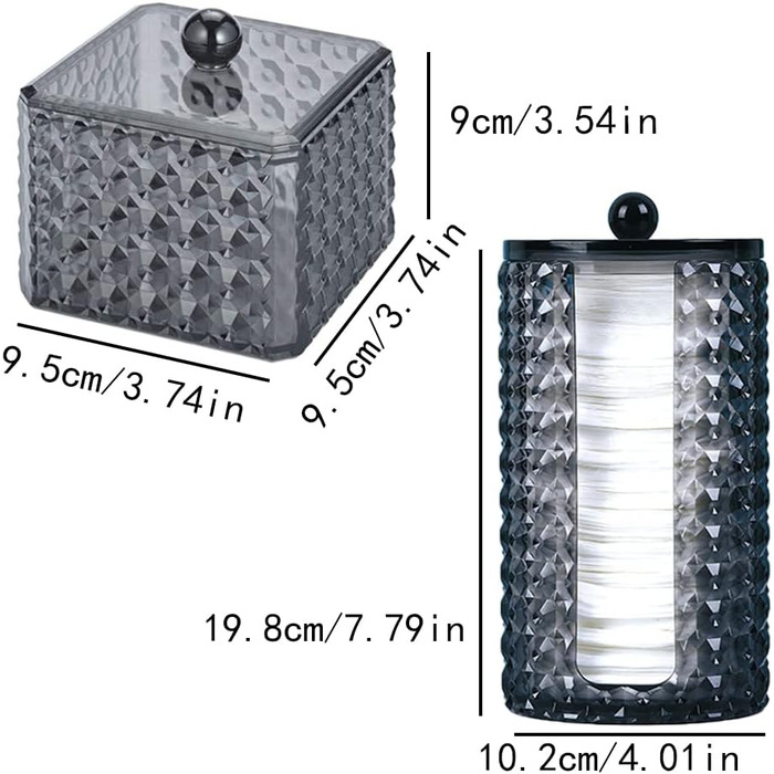 Організатор для ватних дисків, акриловий контейнер для ватних дисків з кришкою, чорний, для спальні, ванної кімнати, туалетного столика